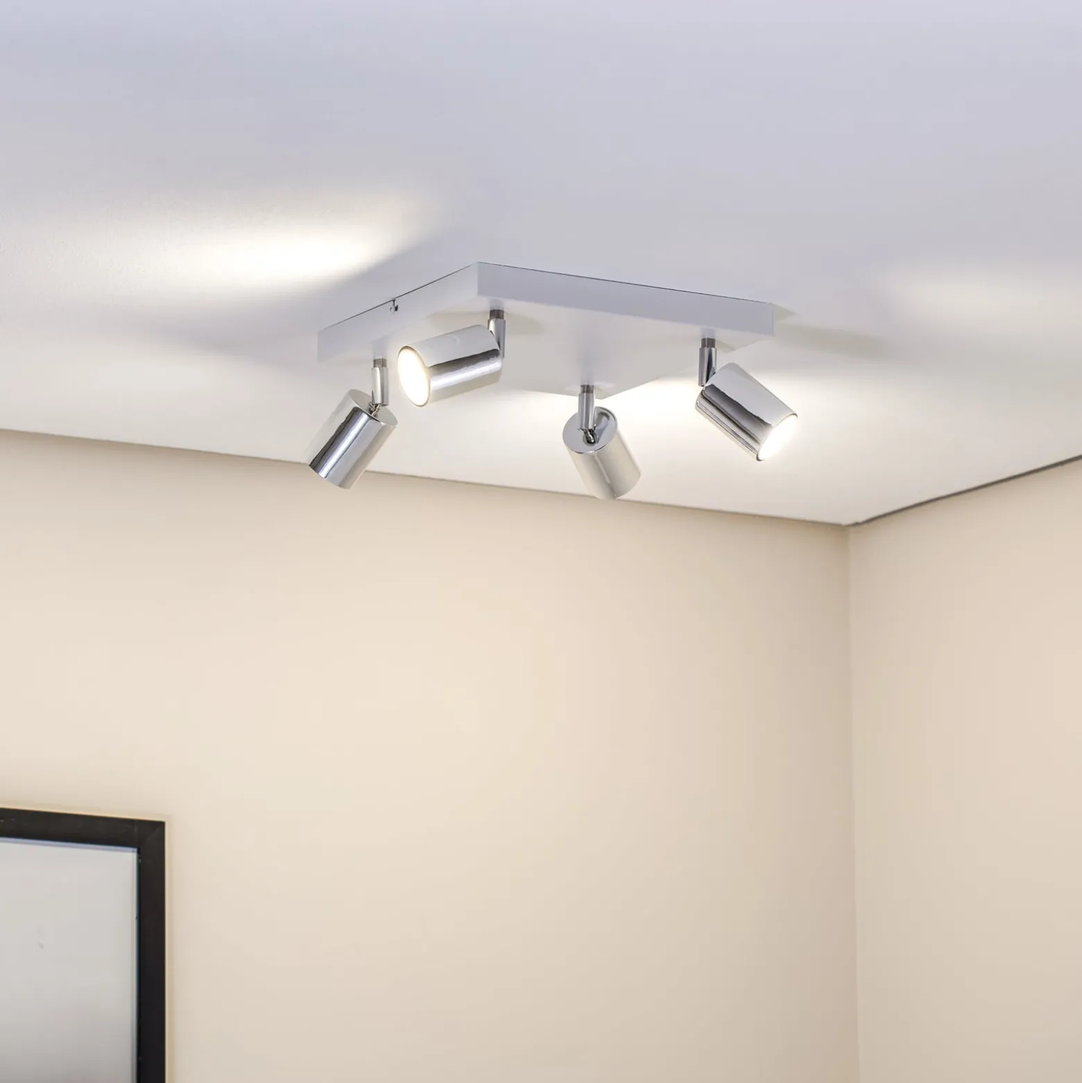 Deckenlampe Tune II, weiß/chrom, Metall, 4-flammig, Quadrat