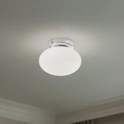 Deckenlampe Ufo, chrom/weiß, Ø 18 cm, Glas, G9
