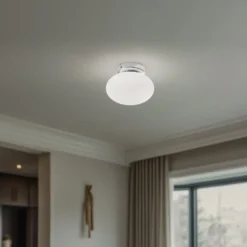 Deckenlampe Ufo, chrom/weiß, Ø 18 cm, Glas, G9