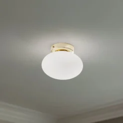 Deckenlampe Ufo, gold/weiß, Ø 18 cm, Glas, G9