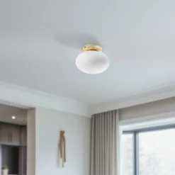Deckenlampe Ufo, gold/weiß, Ø 18 cm, Glas, G9