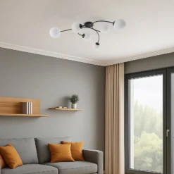Deckenlampe Vibra, opal/schwarz, Länge 97 cm, Glas, 6-flg.