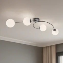 Deckenlampe Vibra, opal/schwarz, Länge 110 cm, Glas, 4-flg.