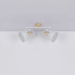 Deckenlampe Wiho aus Metall, weiß/holzoptik, 2-fl.