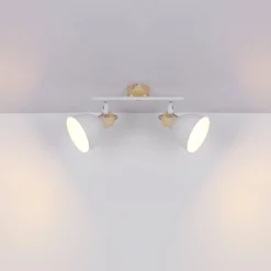 Deckenlampe Wiho aus Metall, weiß/holzoptik, 2-fl.