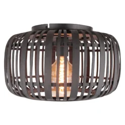 Deckenlampe Woodrow mit Bambus-Käfigschirm
