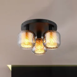 Deckenlampe Xia, Ø 37 cm, rauchgrau, 3-flg., Glas