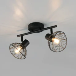 Deckenlampe Yako, schwarz matt, Länge 40 cm, 2-flg., Metall