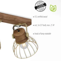Deckenleuchte Alami Mangoholz messing matt 3-flg.