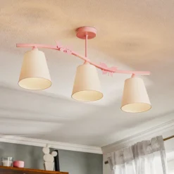 Deckenleuchte Alice, pink, drei weiße Stoffschirme