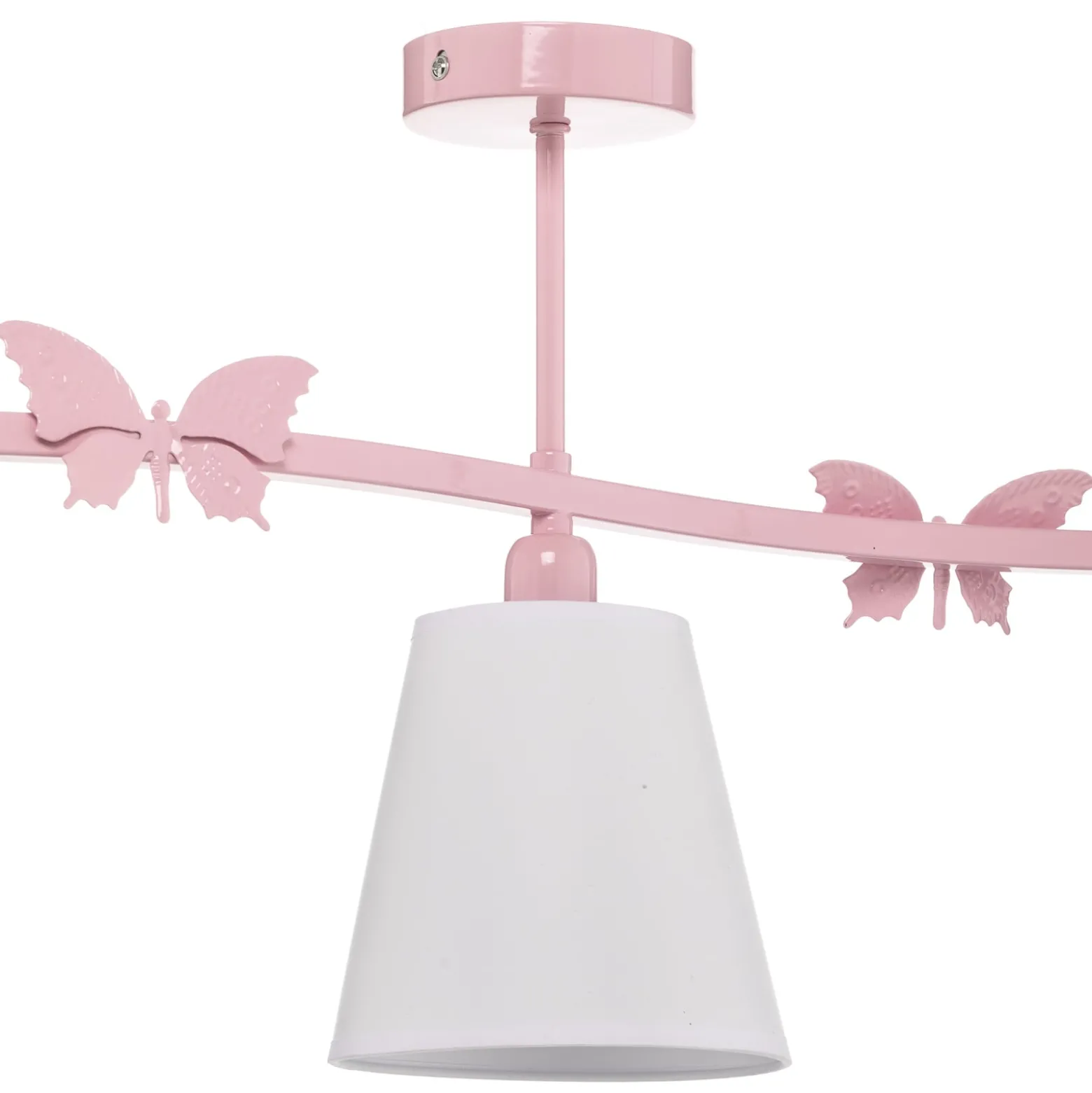 Deckenleuchte Alice, pink, drei weiße Stoffschirme