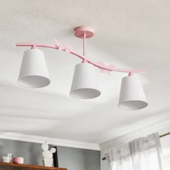 Deckenleuchte Alice, pink, drei weiße Stoffschirme