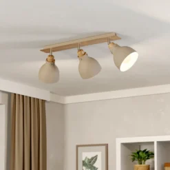 Deckenleuchte Arrecife sand/Holzoptik, dreiflammig