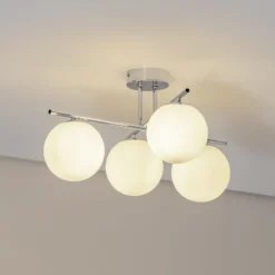 Deckenleuchte Aurora, chrom, Ø 50 cm, 4-flammig, Glas, E14
