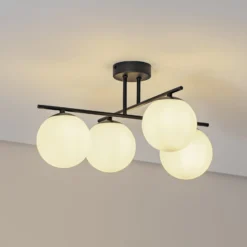 Deckenleuchte Aurora, schwarz, Ø 50 cm, 4-flammig, Glas, E14