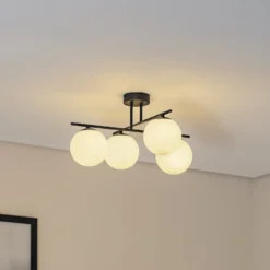 Deckenleuchte Aurora, schwarz, Ø 50 cm, 4-flammig, Glas, E14