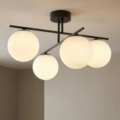 Deckenleuchte Aurora, schwarz, Ø 50 cm, 4-flammig, Glas, E14