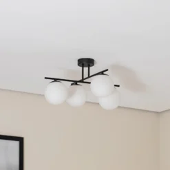 Deckenleuchte Aurora, schwarz, Ø 50 cm, 4-flammig, Glas, E14