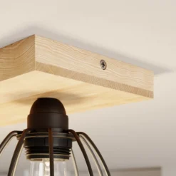 Deckenleuchte Beevly, Holz und Metall, dreiflammig
