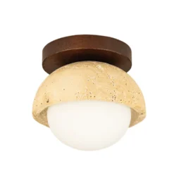 Deckenleuchte 25418, beige, Ø 15 cm, Stein/Glas/Holz, G9