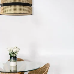 Deckenleuchte Big Duo aus Rattan, beige/schwarz