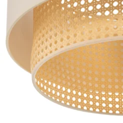 Deckenleuchte Boho, creme/holz, Ø 45 cm, Textil/Rattan