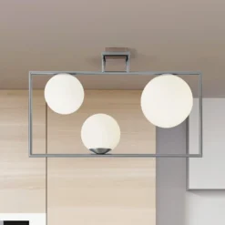 Deckenleuchte Buble, stahlfarben, 3-flammig, Glas