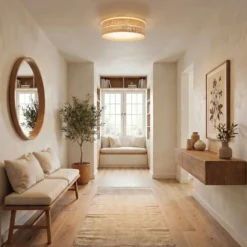 Deckenleuchte Calma, beige, Bast, Ø 60 cm, E27