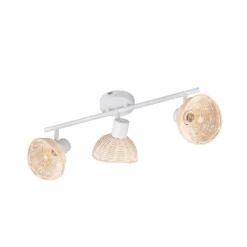 Deckenleuchte Calvi, weiß, Rattan natur, Länge 59 cm, 3-flg.