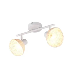 Deckenleuchte Calvi, weiß, Rattan natur, Länge 40 cm, 2-flg.