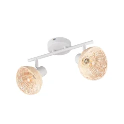 Deckenleuchte Calvi, weiß, Rattan natur, Länge 40 cm, 2-flg.