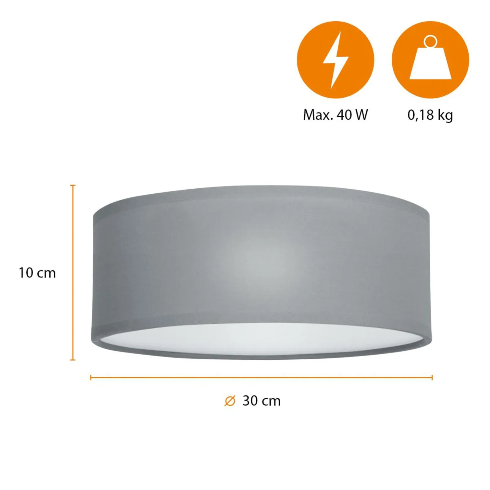 Deckenleuchte Ceiling Dream, Ø 30 cm, Textil, grau