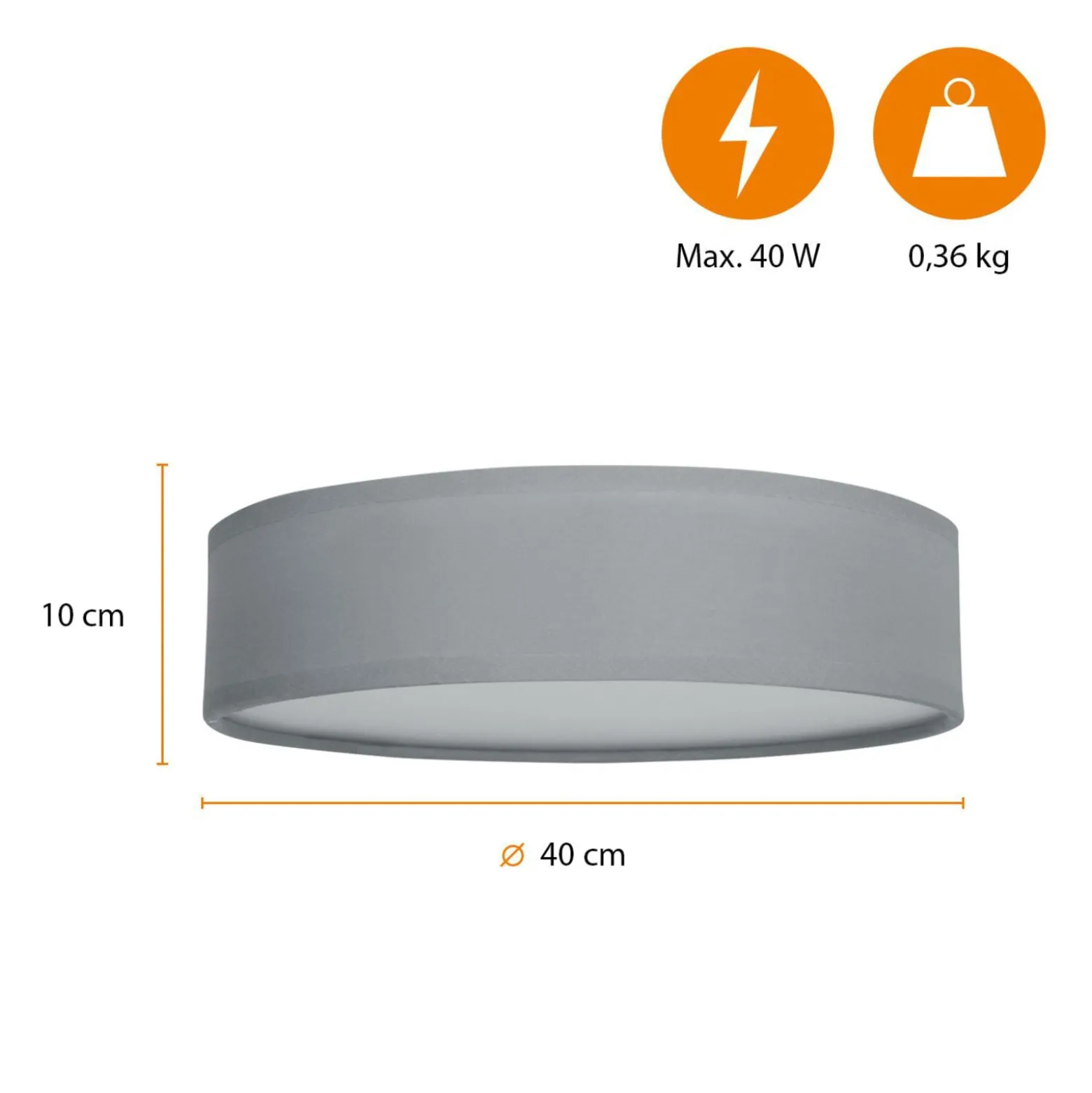 Deckenleuchte Ceiling Dream, Ø 40 cm, Textil, grau