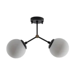 Deckenleuchte Damar, schwarz, Glas, 2-flammig, Länge 44 cm