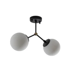 Deckenleuchte Damar, schwarz, Glas, 2-flammig, Länge 44 cm