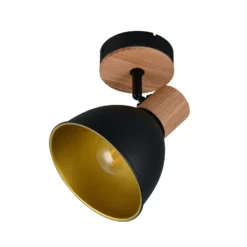 Deckenleuchte Delume, schwarz, Ø 15 cm, 1-flg., Metall/Holz