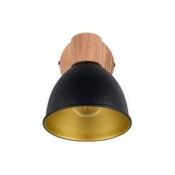 Deckenleuchte Delume, schwarz, Ø 15 cm, 1-flg., Metall/Holz