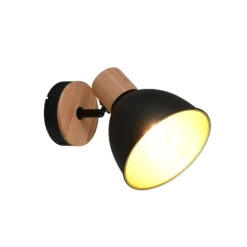 Deckenleuchte Delume, schwarz, Ø 15 cm, 1-flg., Metall/Holz