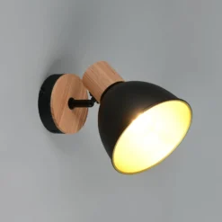 Deckenleuchte Delume, schwarz, Ø 15 cm, 1-flg., Metall/Holz