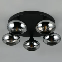 Deckenleuchte Divina, rauchfarbig, Ø 49 cm, 5-flammig, Glas