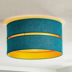 Deckenleuchte Duo aus Textil, türkis/gold, Ø40cm