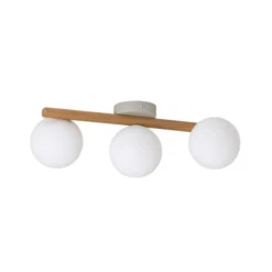 Deckenleuchte Estera, Opalglas, Holz, dreiflammig