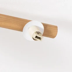Deckenleuchte Estera, Opalglas, Holz, dreiflammig