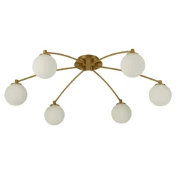 Deckenleuchte Feylinn, weiß/messing, Glas, Ø 75 cm, 6-flg.