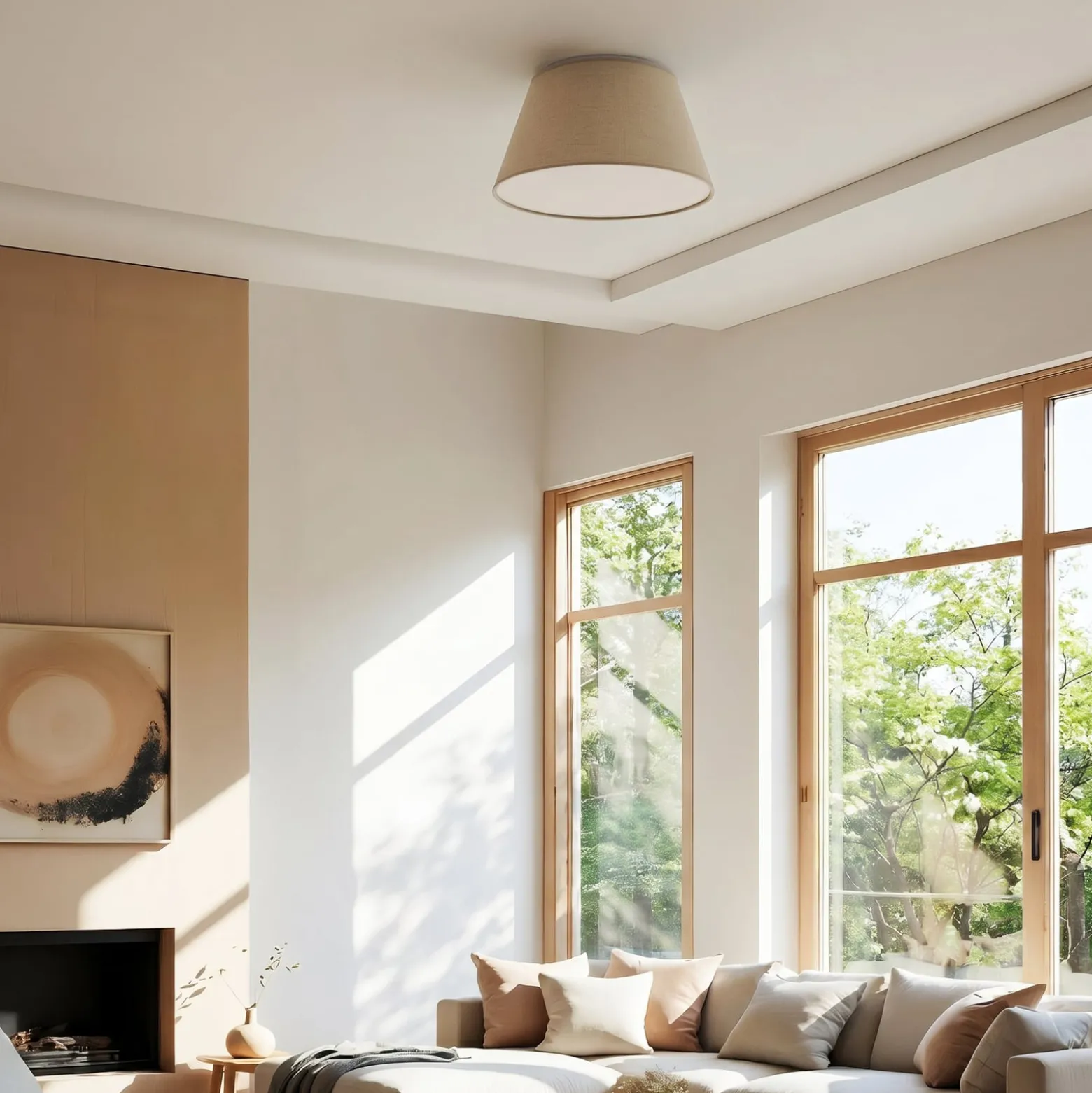 Deckenleuchte Formo, beige, Leinen, Ø 38 cm, E27