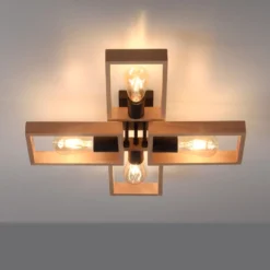 Deckenleuchte Frame aus Holz, vierflammig