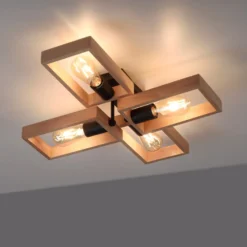 Deckenleuchte Frame aus Holz, vierflammig