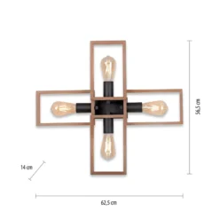 Deckenleuchte Frame aus Holz, vierflammig
