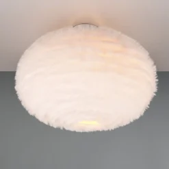 Deckenleuchte Furry, Ø 50 cm, sandfarben, Synthetik-Plüsch