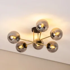 Deckenleuchte Glassy, 6-flg., schwarz/gold/grafit